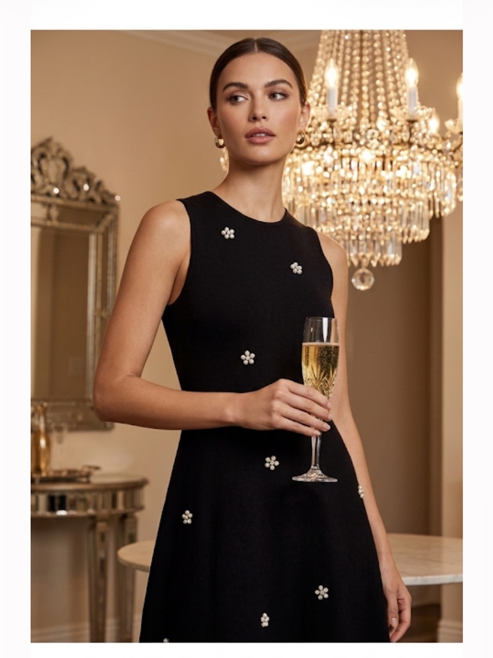 Free assembly black knit Sleeveless Black Embellished Midi Dress ptp-17